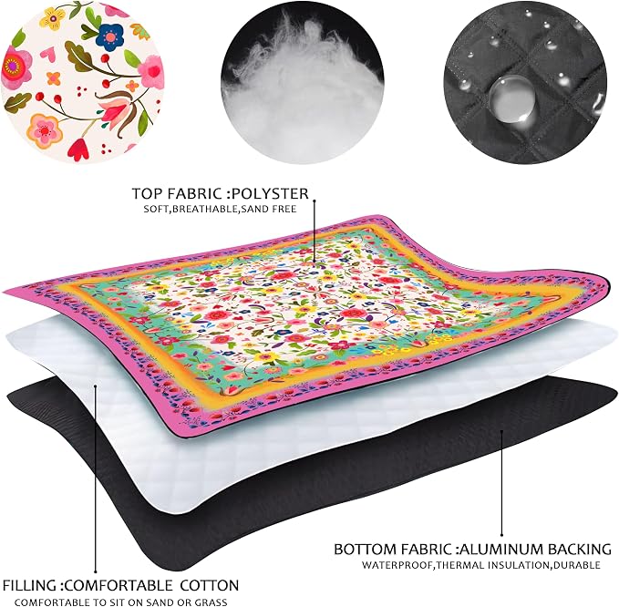 Picnic Blankets Beach Blanket 80" X 80" Extra Large Waterproof Camping Blankets Portable Outdoor Mat 3-Layer Blanket for Beach, Hiking, Park, Music Festival, Grass Lawn,Travel