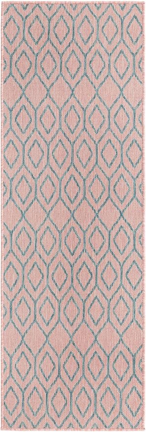 Jill Zarin Outdoor Collection Area Rug - Turks and Caicos (2' x 6' Runner Pink and Aqua/Light Blue)