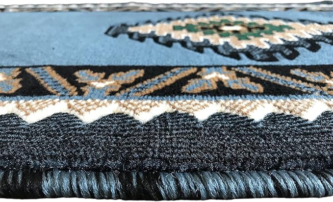 YHSF South West Native American Area Tribal Rug - Blue Green, 2' x 7' | Easy-Clean, Soft & Durable Tribal Rug for Living Room, Bedroom, Kitchen & More - Stain-Proof Runner for Home Decor