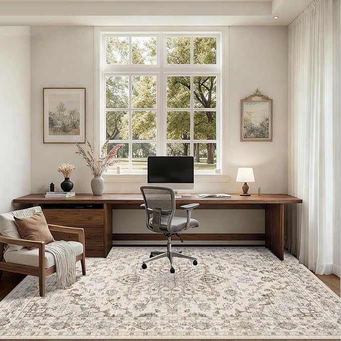 10x12 Area Rugs Living Room: Washable Rug for Bedroom Brown Beige | Vintage No Slip Stain Resistant Rug Soft Indoor Decor Floor Floral Area Rugs for Dining Room, Nursery, Hallway, Home Office