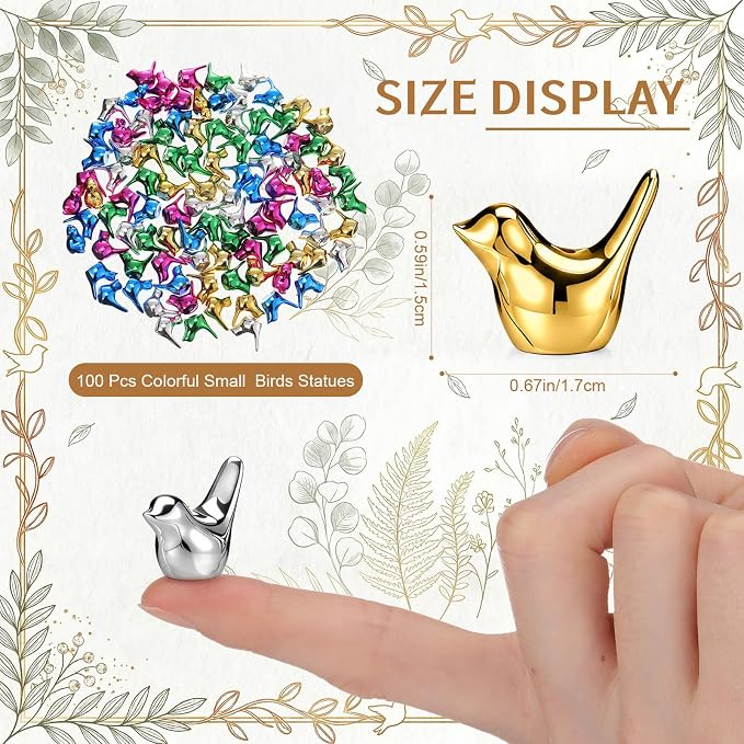 Sieral 100 Pcs Multicolor Mini Bird Figurines Miniature Resin Bird Statues Small Animal Statues Fairy Garden Accessories for Micro Garden Landscape Dollhouse Cake Potted Plants DIY, 0.59" x 0.67"