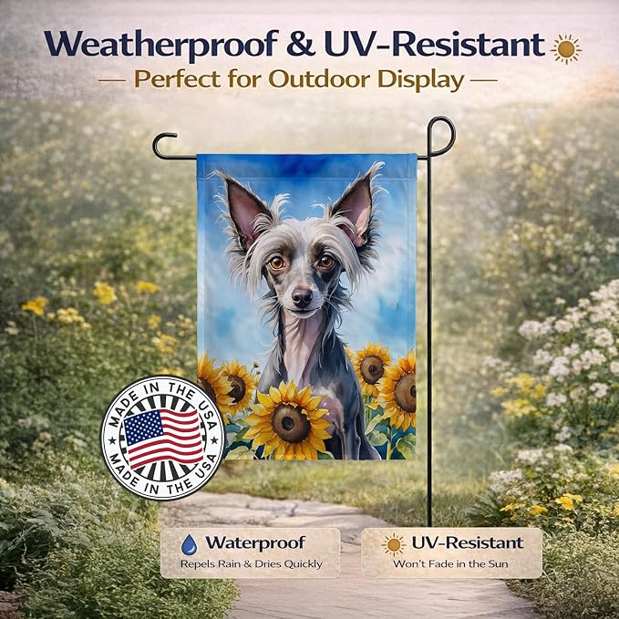 Caroline's Treasures DAC6053GF Chinese Crested in Sunflowers Garden Flag Mailbox Flag Decorative Yard Flag Banner Outside Patio Artwork Yard Flower Beds, Garden Size, Multicolor