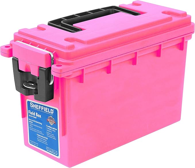 Sheffield Ammo Box Made in USA, Stackable Lockable Ammo Storage Box, Pink | Lockable Storage Box, Water and Dust Resistant Dry Box, Secures Hunting Gear, Gun Accessories, Supplies, and Bullets