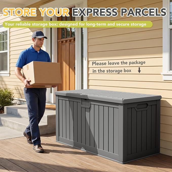 240 Gallon HDPE Deck Box Outdoor Indoor Waterproof Storage Box for Patio Furniture, Pool Accessories, Garden Tools, and Cushion Storage, Gray