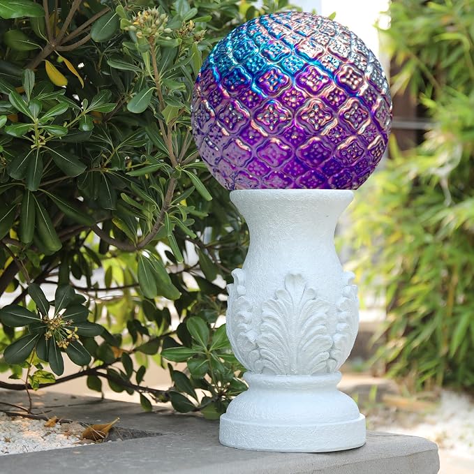 VCUTEKA Gazing Ball Stand, 8-10" Gazing Globe Roman Garden Pedestal Outdoor | 12" H Gazing Ball Stand for Garden, Outdoor Display Stand Décor Accessories Resin Roman pedestal for 10" Garden Gazing Globe