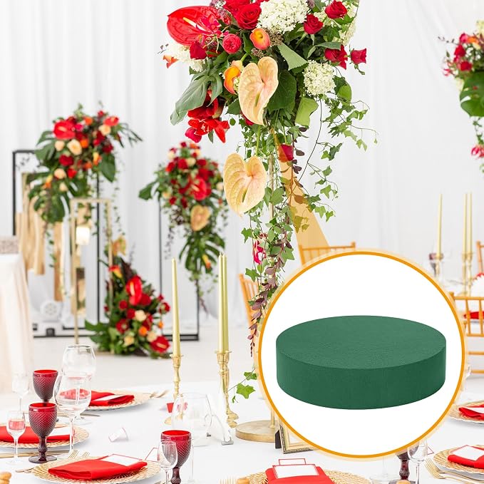 Threlaco 6 Sets Round Floral Foam and Clear Plastic Saucer Plant Drip Tray Floral Flower Dish Green Foam for Artificial Flowers Wedding Home Party Decoration (7.5 Inches)