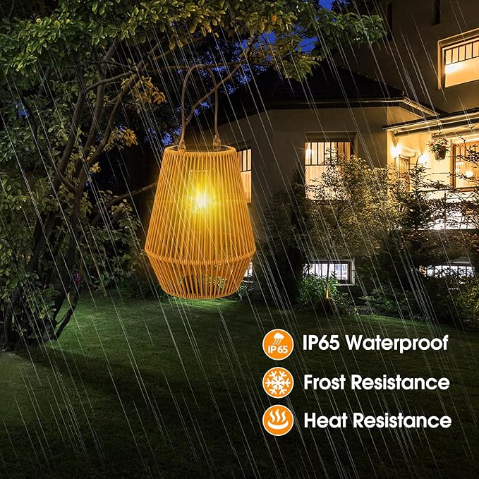 Solar Lanterns Outdoor Waterproof, KagoLing Solar Lanterns Outdoor Gifts for Women Mom Grandma Hanging Solar Lights Outdoor Handwoven Rattan Garden Decor for Outside, Patio, Yard, Porch, Lawn, 4 Pack