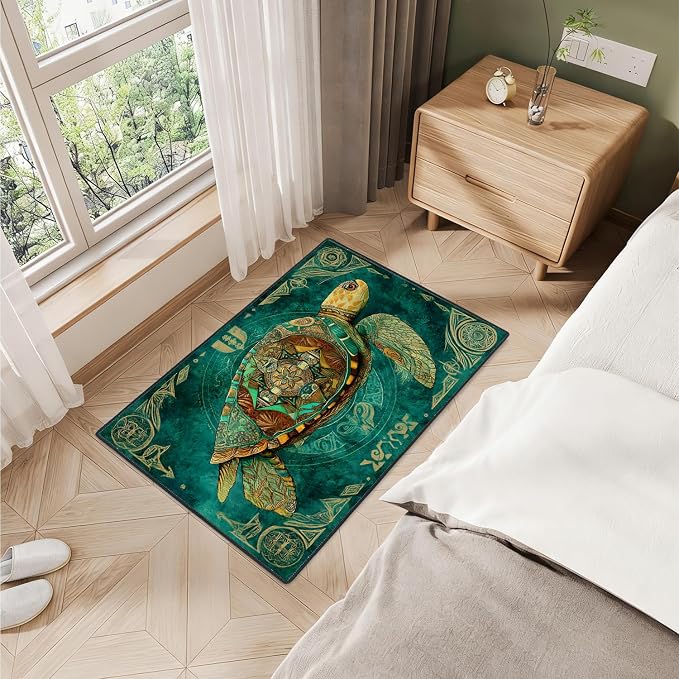 Sea Turtle 2x3 Entry Rug,Washable Small Rugs for Entryway Kitchen Bathroom Door Mat Indoor Entrance,Non Slip Rubber Backing,Stain & Fade Resistant,Boho Coastal Decor