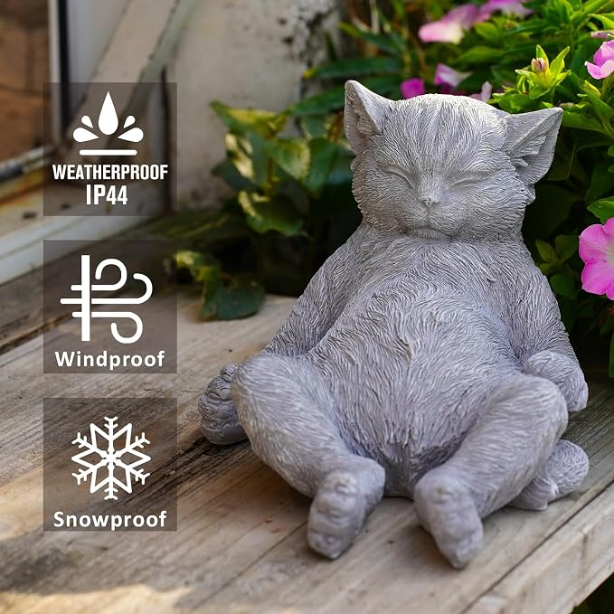Cat Memorial Stone Garden Statue, Cats Outdoor Statue Gifts for Loss of Cat Sympathy, Grave Markers for Garden Outdoor Statue Decor, 9.8” L Sleeping Tabby Figurine, Patio & Yard Accent Decoration