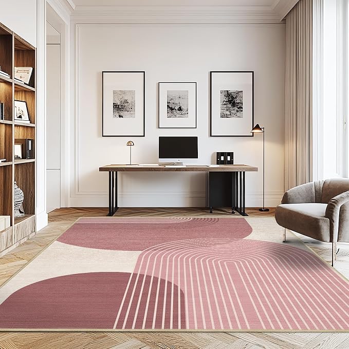 9x12 Large Area Rug for Living Room Boho Rug Bohemian Rugs Machine Washable Modern Geometric Rug Non Slip Printed Low Pile Indoor Floor Carpet for Dining Room Bedroom Office,Pink