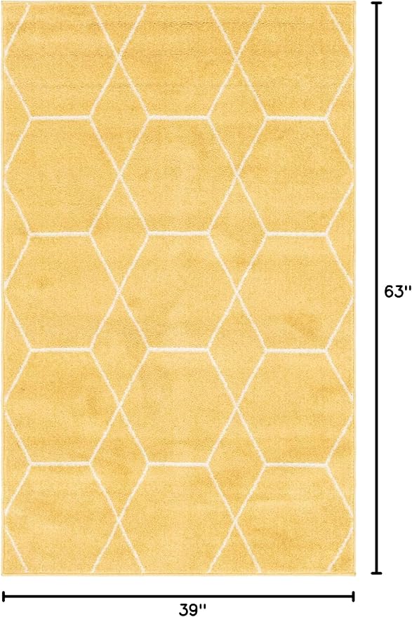 Unique Loom Trellis Frieze Collection Area Rug - Geometric (3' 3" x 5' 3", Yellow/ Ivory)