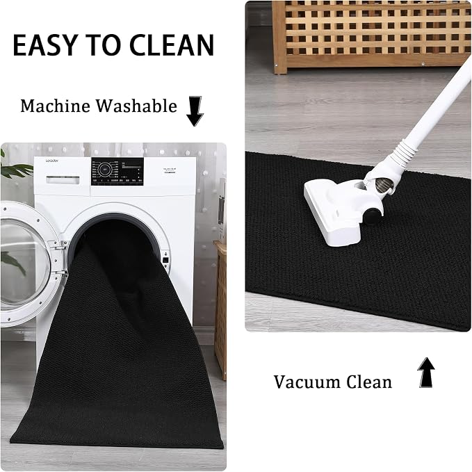 Garvee 5x7 Textured Solid Color Washable Rug for Entryway Indoor, Black | Modern Non Slip Backing Stain Resistant Non Shedding Weaving Rugs for Living Room Bedroom Dining Room Nursery