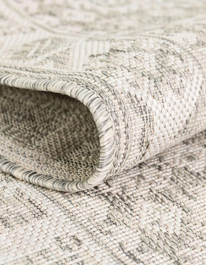 Unique Loom Outdoor Aztec Collection Area Rug - Chalca (2' x 6' 1" Runner, Light Gray/ Ivory)