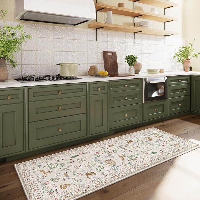 Machine Washable Kitchen Runner Rugs: 2'6"x8' Hallway Runner Non Slip Low Pile Soft Stain Resistant Carpet Runners for Hallways Indoor Entryway Kitchen Laundry Room Bedroom Farmhouse