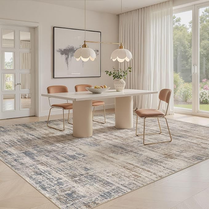 UERMEI 12x15 Area Rug for Living Room Washable Abstract Brown Carpet | Extra Large Soft Low Pile Stain Resistant Non Slip Kid Pet Friendly Open Floor Plan Rug For Bedroom Dining Office