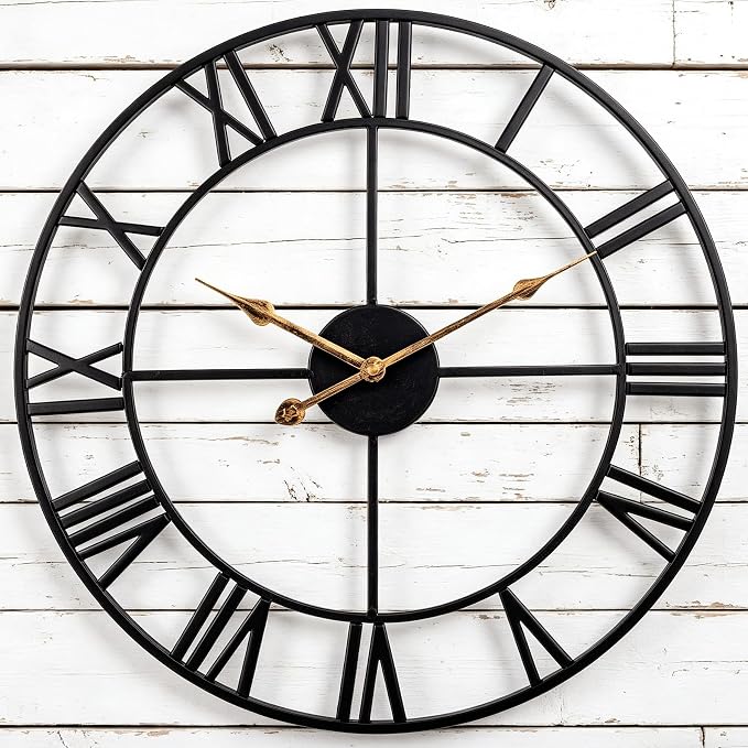 Extra Large Outdoor Clocks, Oversized Outdoor Clock for Patio/Pool, Vintage Metal Outdoor Clock Silent Battery Operated, European Industrial Skeleton Wall Clock for Backyard/Garden/Fence, 30 in