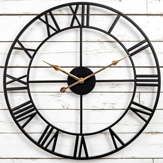 ADecor Outdoor Clocks for Patio, Large Outdoor Pool Clock, Vintage Metal Outdoor Clock Silent Battery Operated, European Industrial Skeleton Wall Clock for Backyard/Garden/Fence, 18 in