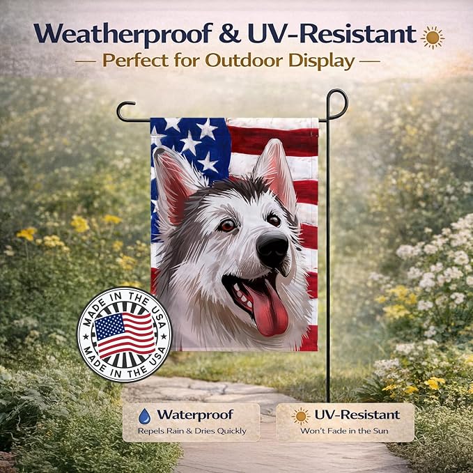 Caroline's Treasures CK6629GF Northern Inuit Dog American Flag Garden Flag Mailbox Flag Decorative Yard Flag Banner Outside Patio Artwork Yard Flower Beds, Garden Size, Multicolor