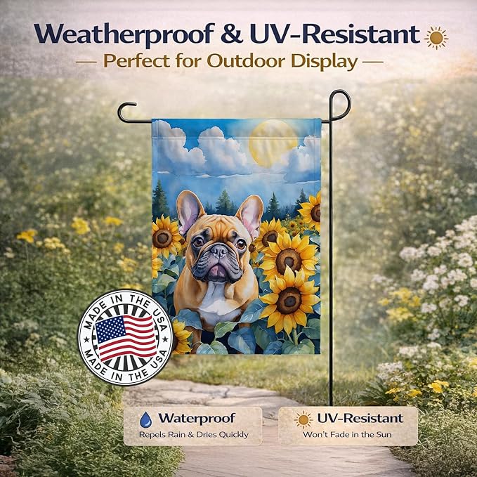Caroline's Treasures DAC6080GF French Bulldog in Sunflowers Garden Flag Mailbox Flag Decorative Yard Flag Banner Outside Patio Artwork Yard Flower Beds, Garden Size, Multicolor