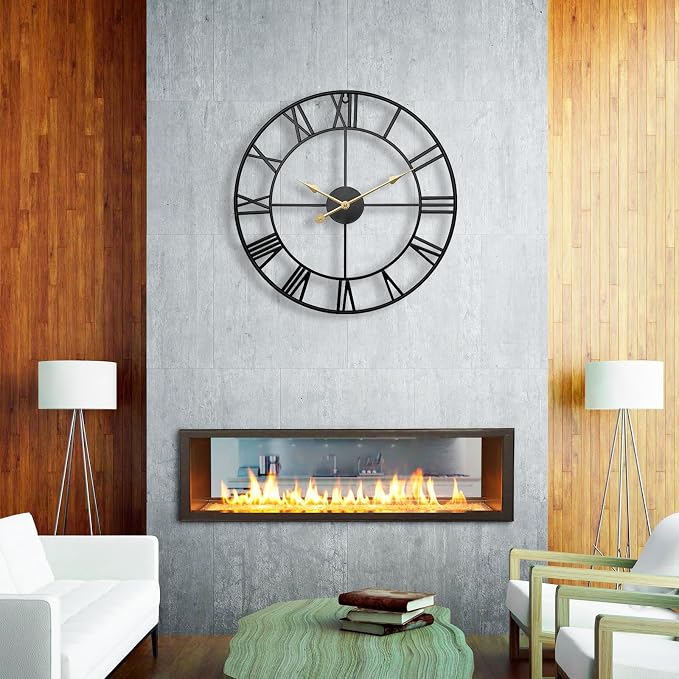 30 Inch Large Outdoor Clock for Patio Waterproof - Roman Numerals Outside Clock for Patio, Porch, Pool Area - Black Metal Rustic Farmhouse Decorative Wall Clock with Silent Quartz Movement
