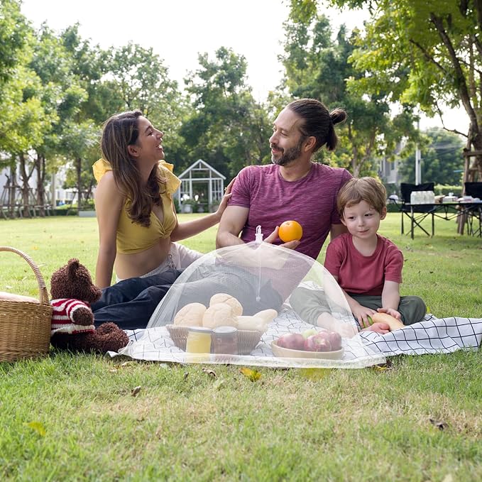 Food Covers, 1 Extra Large (40"X23.7") & 4 (17"X17"), 5 Pack White Mesh Plate Serving Tents, Pop-Up Umbrella Screen Tents, Jumbo Food Net for Outdoor Picnics Parties BBQ, Collapsible Reusable