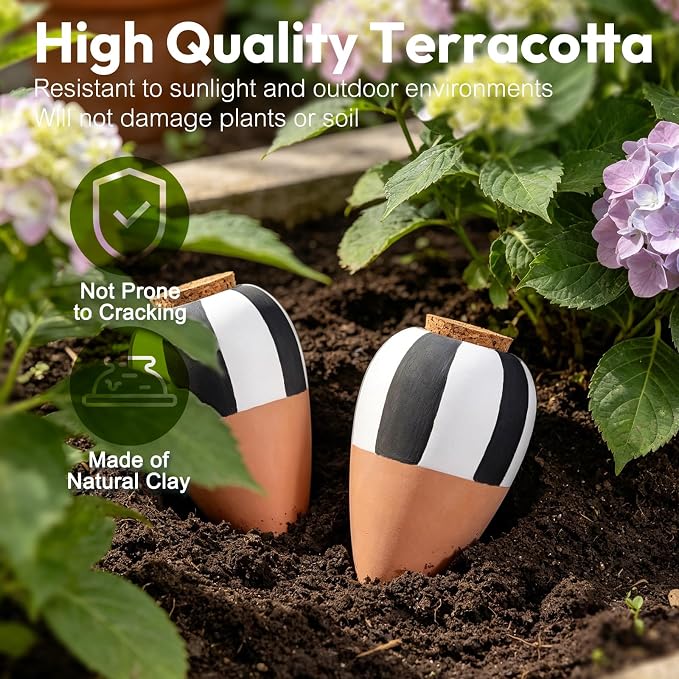 4 Pack Terracotta Watering Spikes, Plant Watering Devices Wine Bottle Automatic Plant Self Watering Spikes for Vacations, Clay Self-Watering Stakes for Indoor Outdoor Plants
