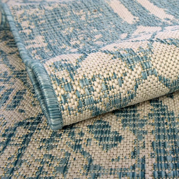 Unique Loom Outdoor Bohemian Collection Area Rug - Anthro (7' 1" x 10' Rectangle, Light Aqua/ Ivory)