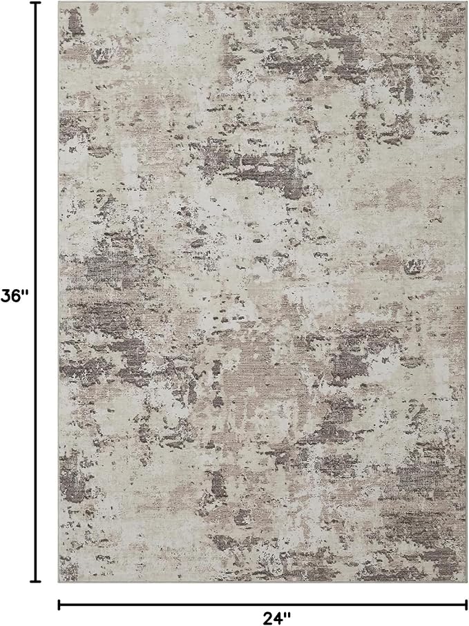 ROYHOME Modern Abstract 2x3 Area Rug Non Slip, Brown Grey | Non Shedding Low Pile Stain Resistant Rug for Entryway Kitchen Bedroom