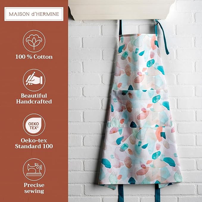 Maison d' Hermine Aprons for women with Pocket 100% Cotton (27.50"x31.50") | Adjustable Neck Strap & long ties Apron Men Chef Wedding Cooking Gardening Server Maid