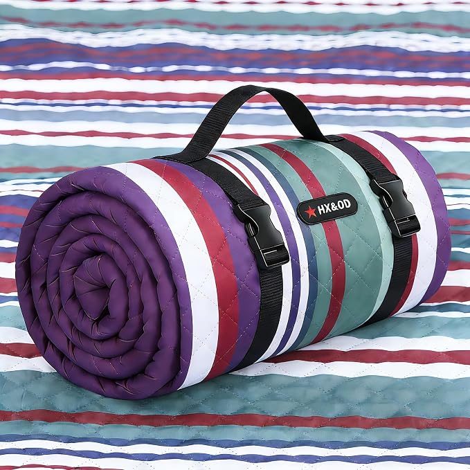 HX&OD Extra Large Picnic Blanket Outdoor 80”x80” Waterproof Picnic Mat Foldable 3-Layer Camping Blanket Portable with Carry Strap Park Blanket for Grass(Red)