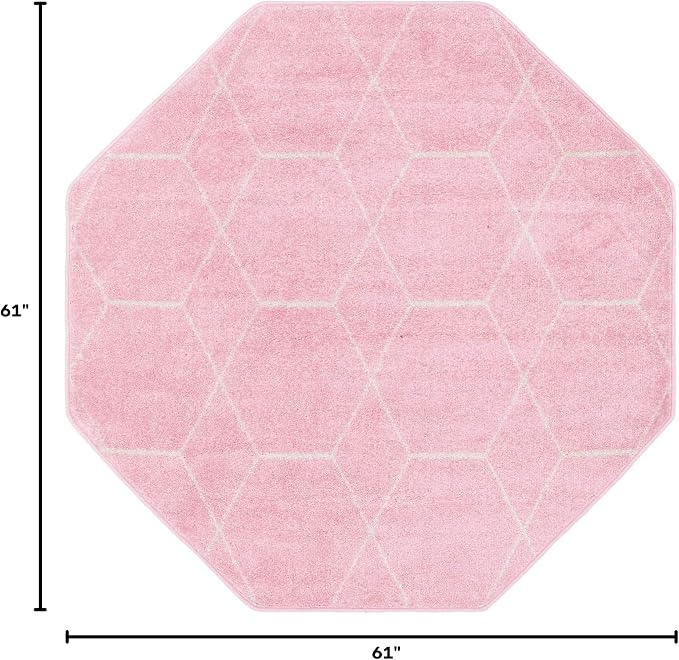 Unique Loom Trellis Frieze Collection Area Rug - Geometric (5' Octagon, Light Pink/ Ivory)