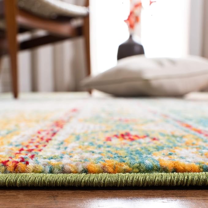 SAFAVIEH Madison Collection X-Large Area Rug - 12' x 15', Green & Orange, Boho Chic Tribal Distressed Design, Non-Shedding & Easy Care, Ideal for High Traffic Areas in Living Room, Bedroom (MAD422Y)