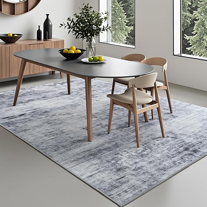 Toneed 4x6 Washable Non Slip Area Rugs for Bedroom Living Room, Grey | Abstract Soft Modern Low Pile Rug for Kitchen Hallway Office,Indoor Carpet for Kids Nursery Home Decor
