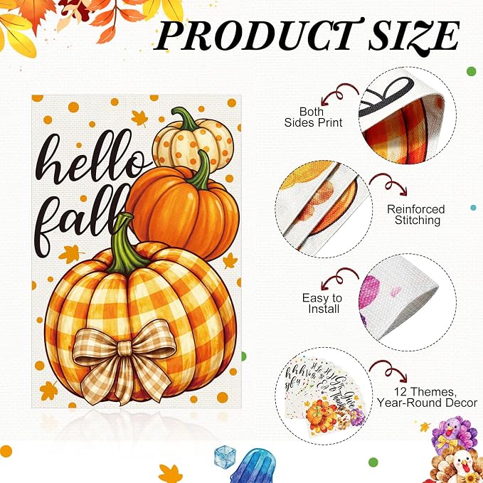 Mindsoft Seasonal Garden Flags Set of 12, 12 x 18 Inch Double Sided Linen Garden Flags for Outside, All Seasons Holiday Decoration Spring Summer Fall Winter Valentine Halloween Thanksgiving Christmas