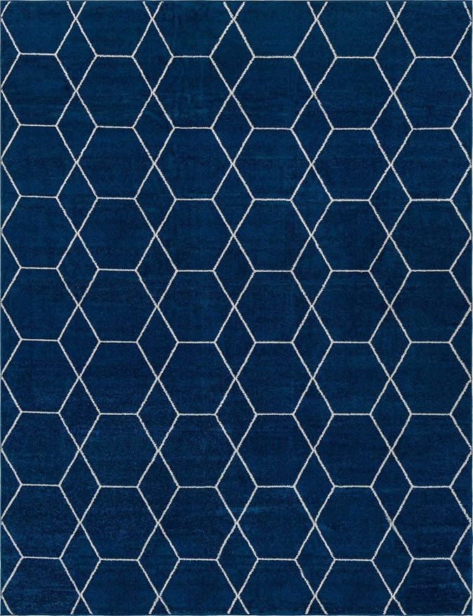 Unique Loom Trellis Frieze Collection Area Rug - Geometric (10' x 13', Navy Blue/ Ivory)