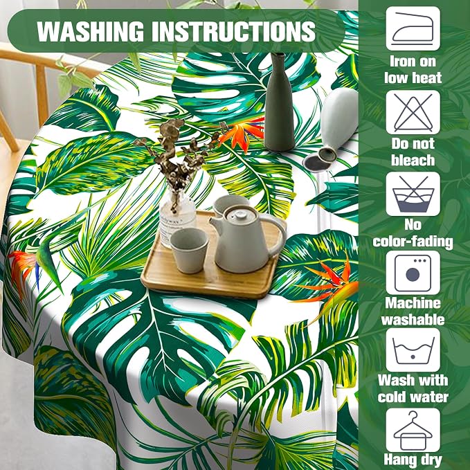 Green Leaves Outdoor Tablecloth with Umbrella Hole 60" x 60" Waterproof Zipper Table Cloth for Patio Table - Ideal Tablecloths for Picnics, Camping, and Yard Use