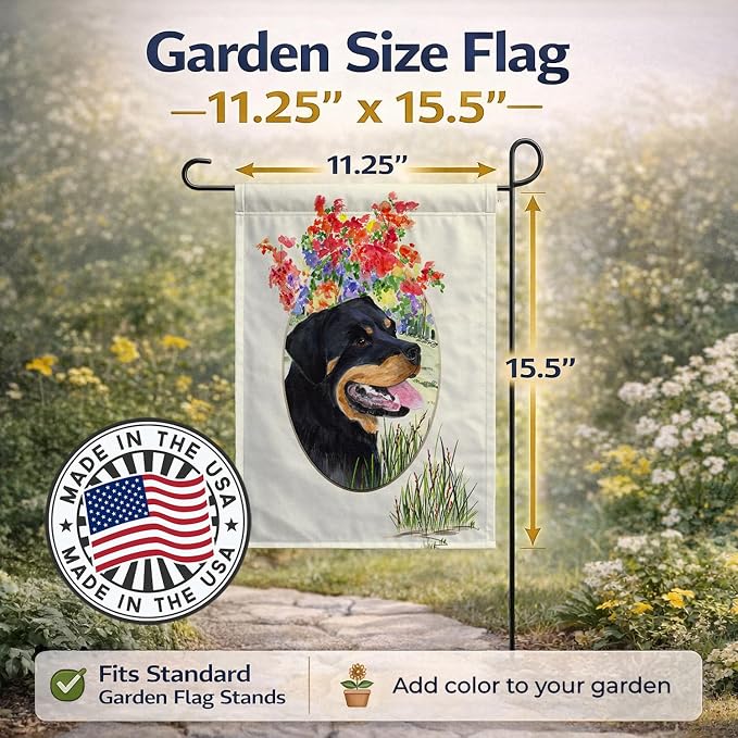 Caroline's Treasures SS8055GF Rottweiler Garden Flag Mailbox Flag Decorative Yard Flag Banner Outside Patio Artwork Yard Flower Beds, Garden Size, Multicolor