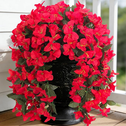 INXUGAO 2 pcs Artificial Faux Bougainvillea Flowers Plants for Outdoor Outside Summer Decoration, Fake Silk UV Resistant Long Trailing Vines for Front Door Porch Planter Balcony