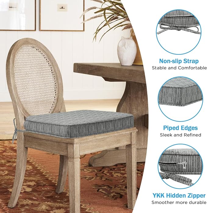 17 x 16 Inch Outdoor Chair Cushions with Tie Straps, Set of 4 Thick Water Repellent Round Patio Chair Pads for Garden Lawn Patio Furniture, Yellow Stripe