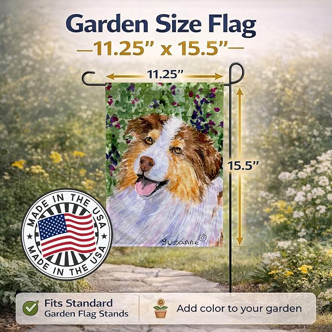 Caroline's Treasures SS8819GF Australian Shepherd Garden Flag Mailbox Flag Decorative Yard Flag Banner Outside Patio Artwork Yard Flower Beds, Garden Size, Multicolor