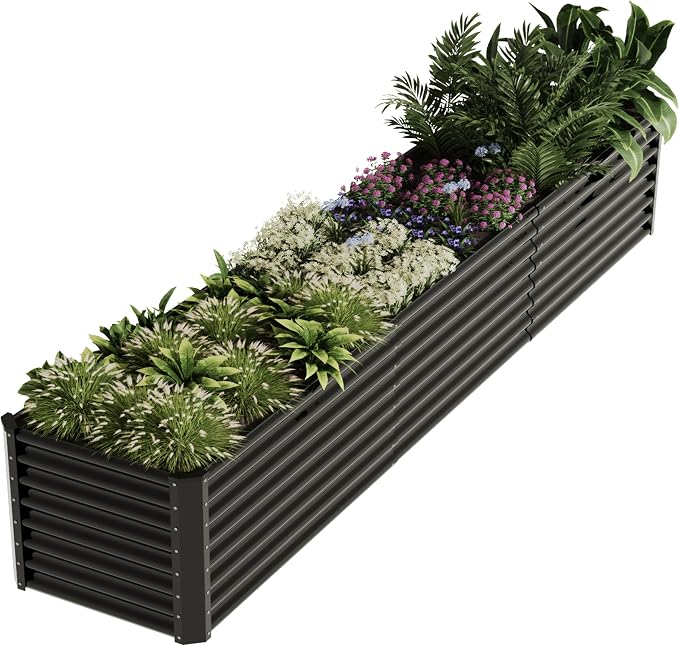 12x2x2ft Raised Garden Beds Outdoor Kit, Galvanized Planter Garden Boxes Outdoor, Metal Raised Garden Beds for Vegetables,Fruits,Herb,Flower,Black