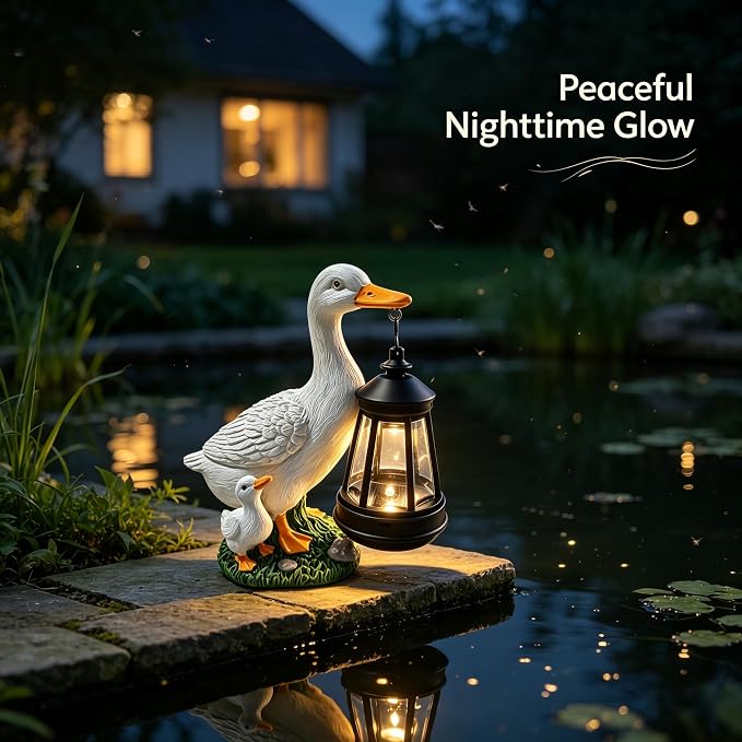 Solar Duck Statue & Lantern, Mother&Baby Resin Light, Outdoor Gift for Mom | Provides Gentle Nighttime Illumination, Creates Warm Cozy Yard Atmosphere, Heartfelt Mother's Day Present
