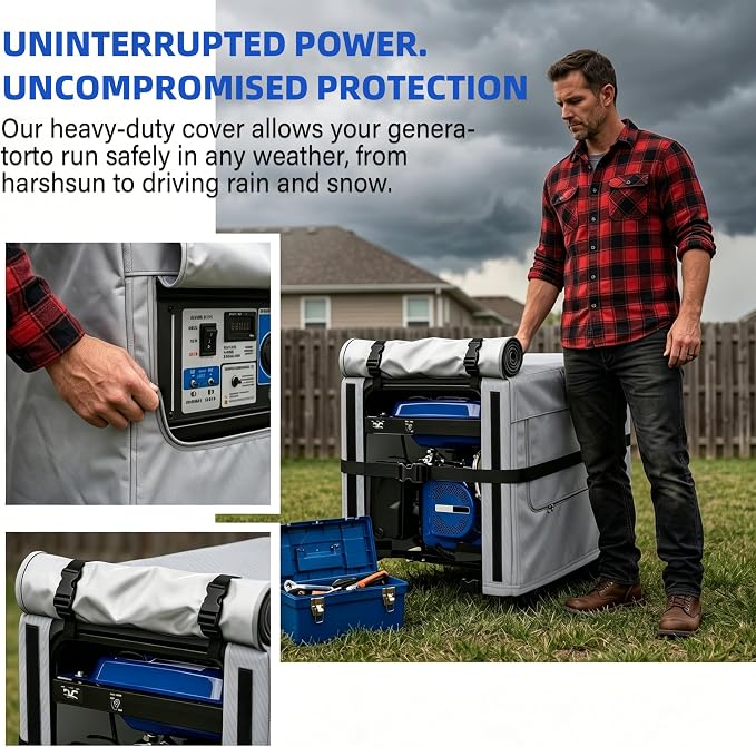 Generator Cover, 900D Heavy Duty Waterproof Fabric. 30L×30W×27H Inch Generator Covers While Running, with Windproof Strap Buckles. Fits most 6000-13000 watt Generators, Gray.