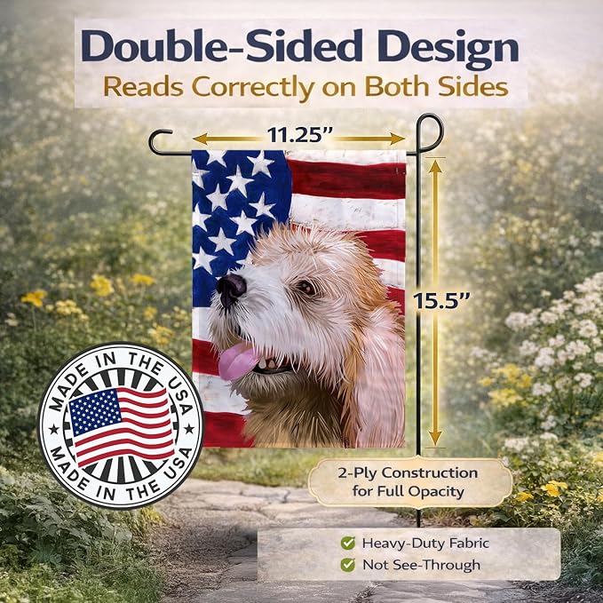 Caroline's Treasures CK6462GF Briquet Griffon Vendeen American Flag Garden Flag Mailbox Flag Decorative Yard Flag Banner Outside Patio Artwork Yard Flower Beds, Garden Size, Multicolor