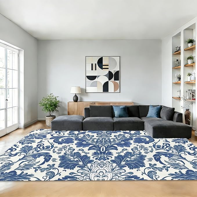 Area Rugs Paisley Floral Modern Neutral Large Living Room Carpet Vintage Traditional Flower Washable Rugs 5×7 for Kitchen Dinning Room Bedroom Farmhouse Nursery Office Home Decor