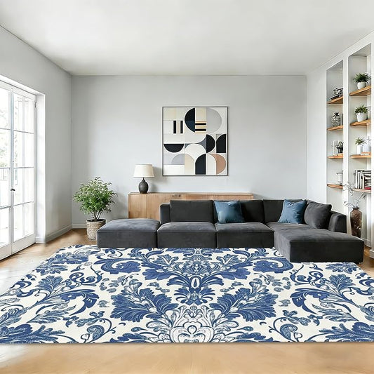 Area Rugs Paisley Floral Modern Neutral Large Living Room Carpet Vintage Traditional Flower Washable Rugs 5×7 for Kitchen Dinning Room Bedroom Farmhouse Nursery Office Home Decor