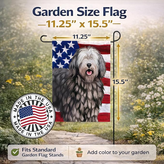 Caroline's Treasures CK6430GF Bergamasco American Flag Garden Flag Mailbox Flag Decorative Yard Flag Banner Outside Patio Artwork Yard Flower Beds, Garden Size, Multicolor