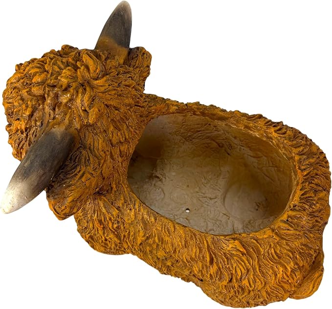 Zeckos Highland Cow Planter, Brown Painted Magnesium Oxide Animal-Shaped Freestanding Planter, 12 Inches Tall X 15 Inches Long X 8.25 Inches Wide, MGO Farmhouse Decorative Accent