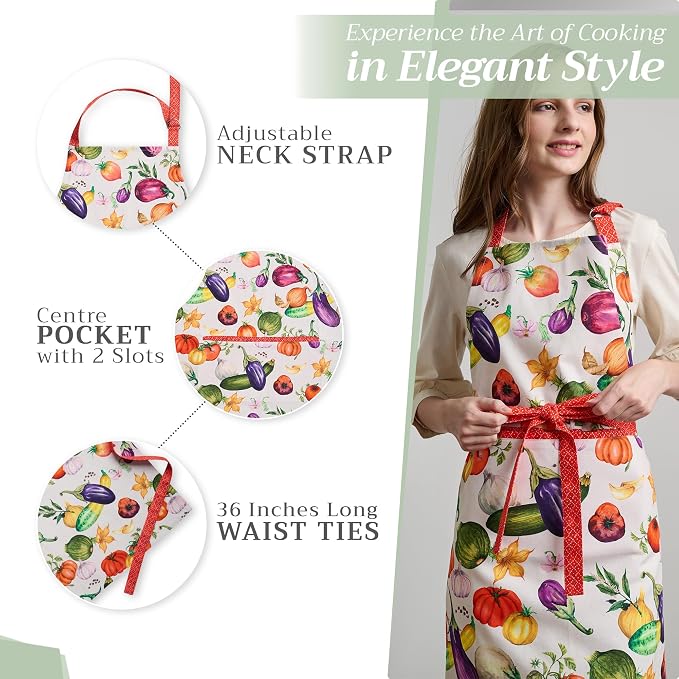 Maison d' Hermine Aprons for women with Pocket 100% Cotton (27.50"x31.50") | Adjustable Neck Strap & long ties Apron Men Chef Wedding Cooking Gardening Server Maid