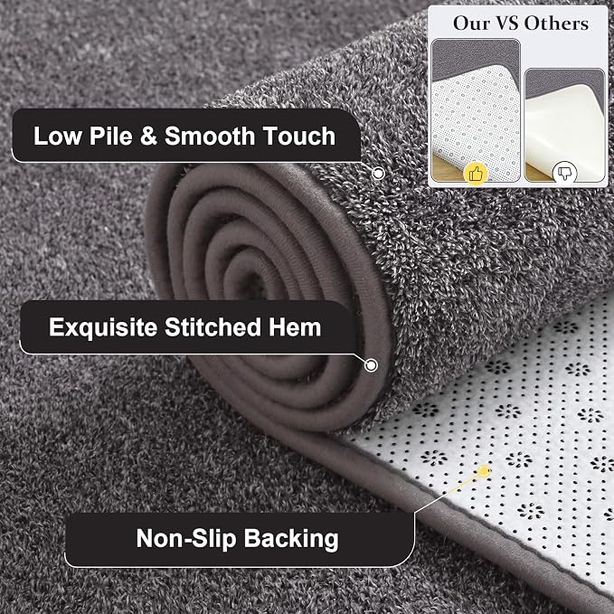 Keeko 2x4 Area Rugs for Living Room,Soft Washable Memory Foam Bedroom Rug | Indoor Throw Rug Low Pile Minimalist Non Slip Carpet for Kids Nursery Classroom Dorm Room Home Decor Dark Grey and White